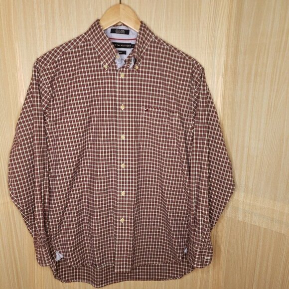 Tommy Hilfiger Stretch Red Plaid Button Down Shirt - Picture 1 of 8